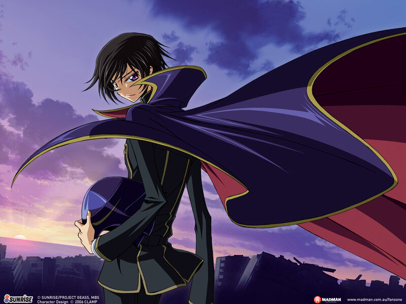 anime character with cape at sunset
