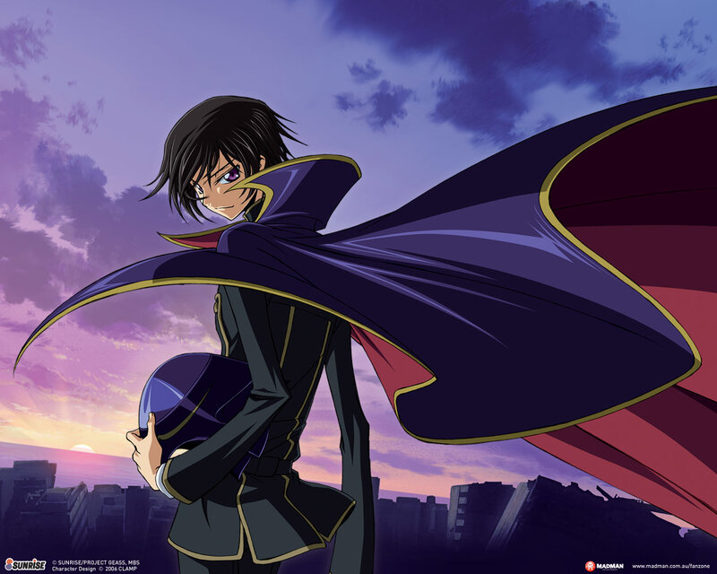 anime character with cape at sunset