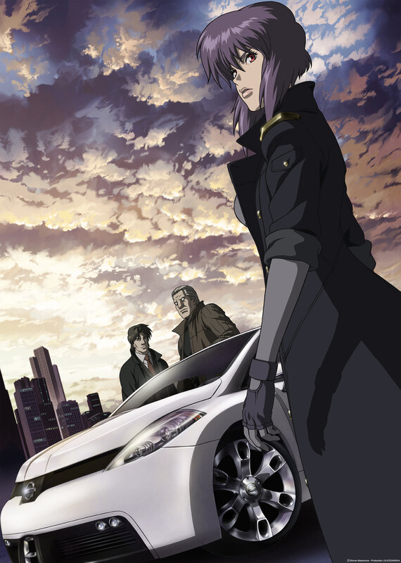 Anime character with car at sunset