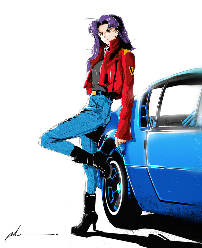 Anime Character with Car — Blue, Confident