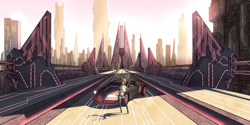 Anime Character with Car — Pink