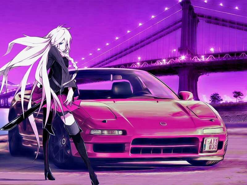 Anime Character with Car — Purple