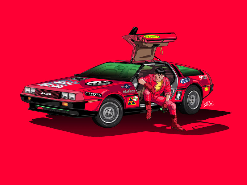 Anime Character with Car — Red, Dynamic