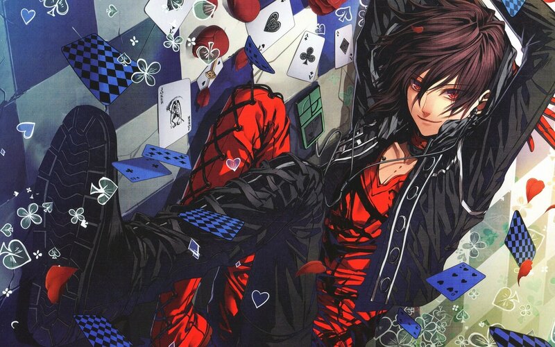 Anime Character with Cards — Black, Dramatic, Manga, Playing Cards