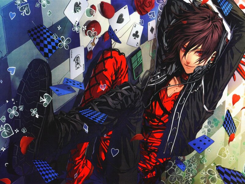 Anime Character with Cards — Black, Dramatic, Manga
