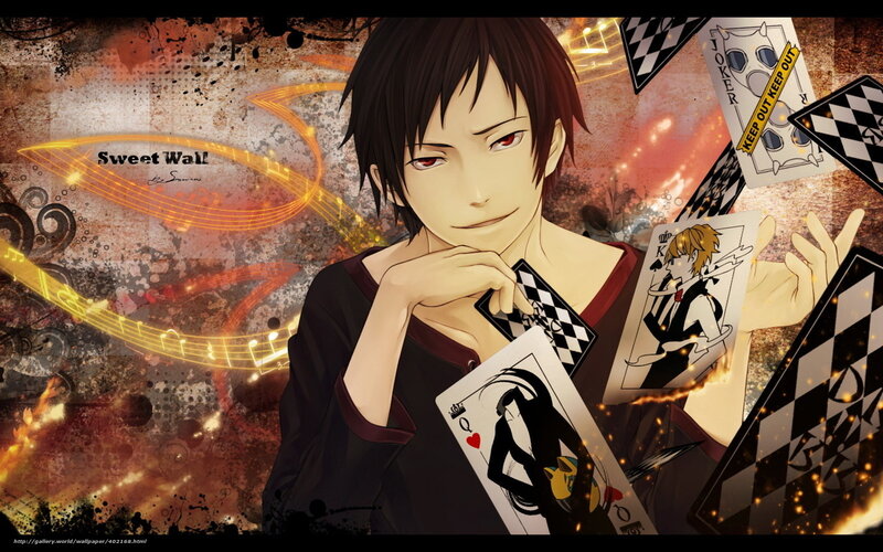Anime Character with Cards — Black, Dramatic, Music Notes
