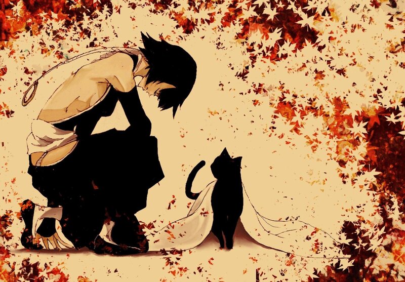 Anime Character with Cat — Black, Calm