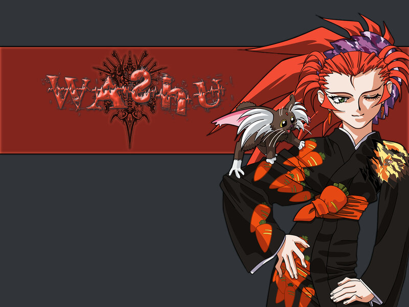 Anime Character with Cat — Black, Dramatic, Kimono