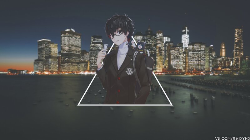 Anime Character with Cat — Black, Dramatic, Night, Digital Art