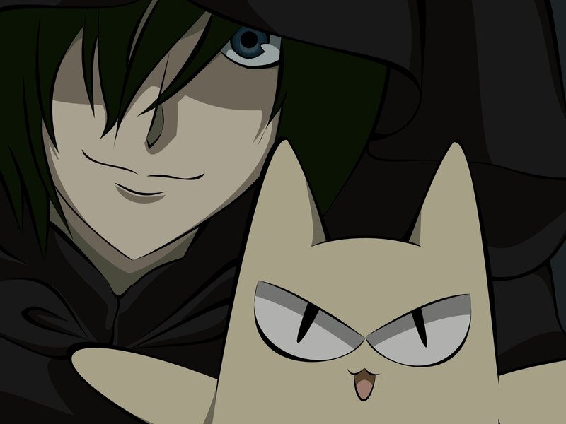 Anime Character with Cat — Black, Serious