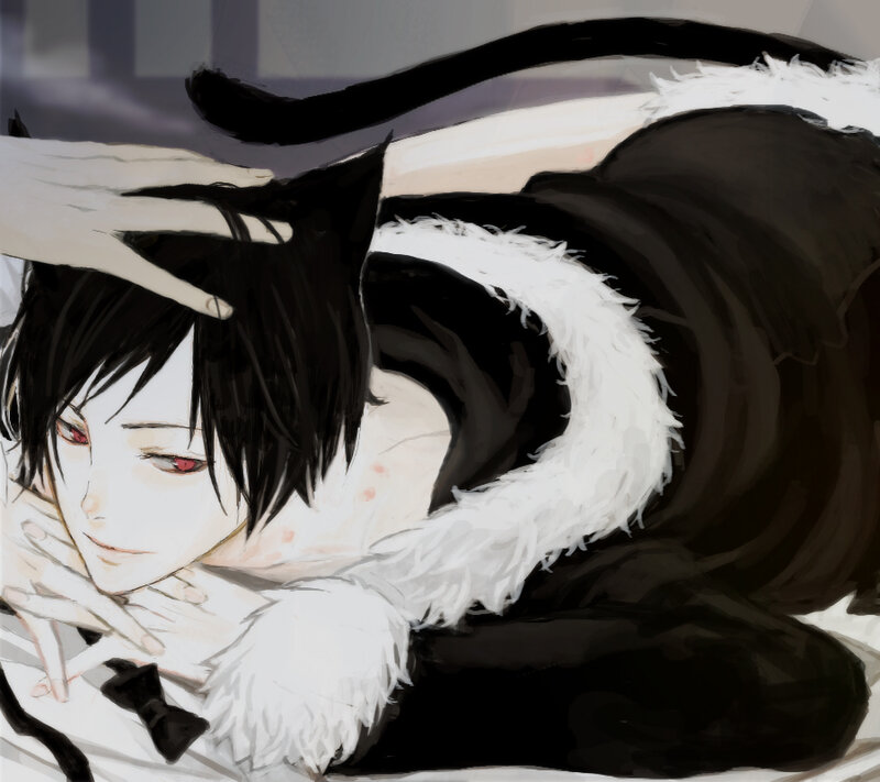 Anime Character with Cat Ears — Black, Calm