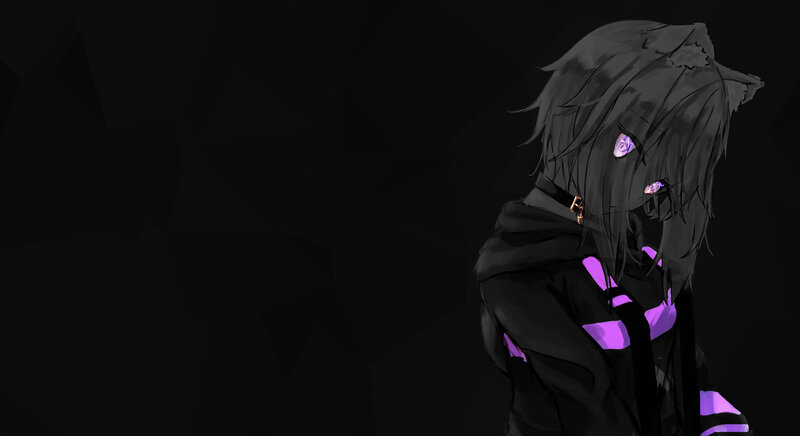 Anime Character with Cat Ears — Black, Dark, Night