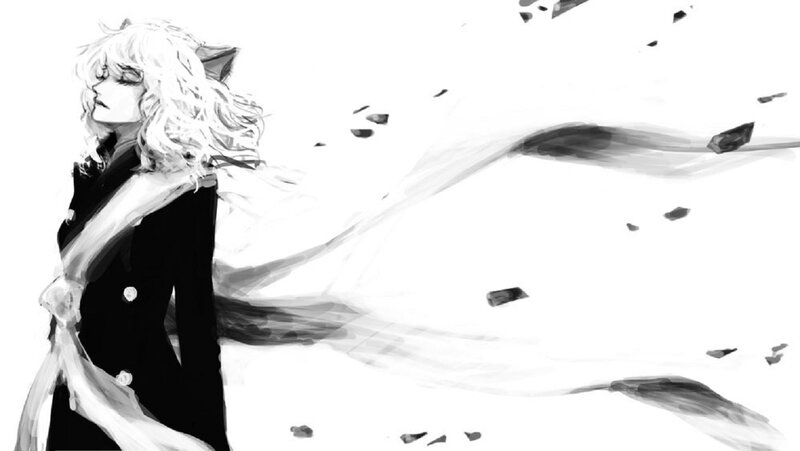 Anime Character with Cat Ears — Black, Dramatic, Digital Art