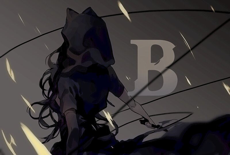 Anime Character with Cat Ears — Black, Dramatic, Night
