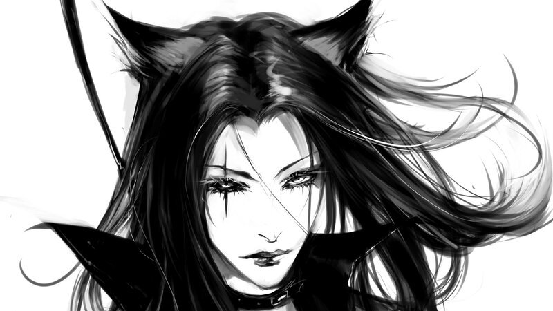 Anime Character with Cat Ears — Black, Dramatic