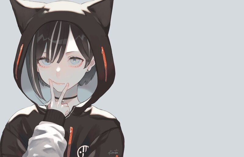 Anime Character with Cat Ears — Black, Neutral