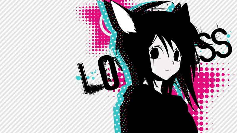 Anime Character with Cat Ears — Black, Stylized, Digital Art