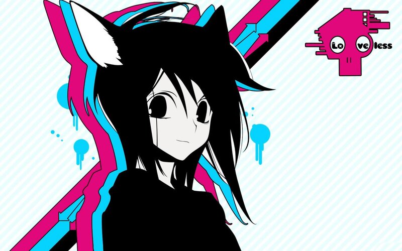 Anime Character with Cat Ears — Black, Stylized