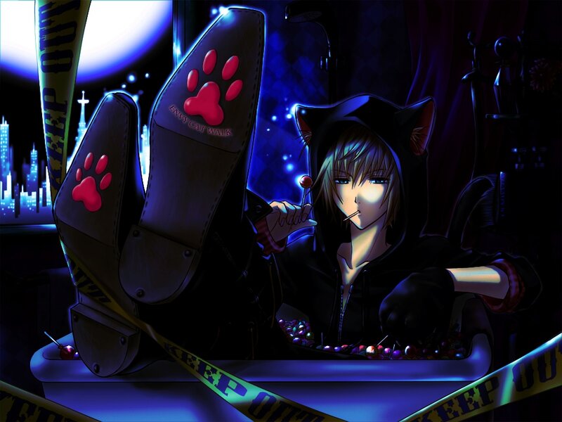 Anime Character with Cat Ears — Blue, Dark