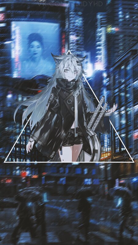 Anime Character with Cat Ears — Blue, Dramatic, Night, Digital Art