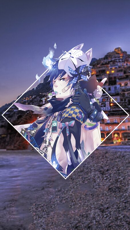 Anime Character with Cat Ears — Blue, Dramatic, Night
