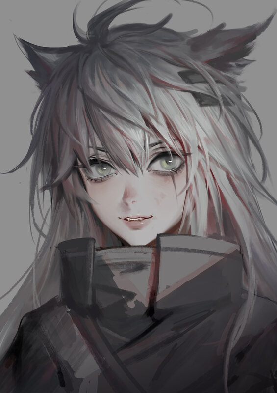 Anime Character with Cat Ears — Gray, Dramatic, Digital Art