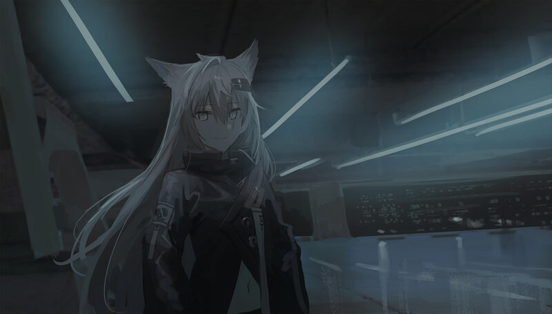 Anime Character with Cat Ears — Gray, Dramatic, Night