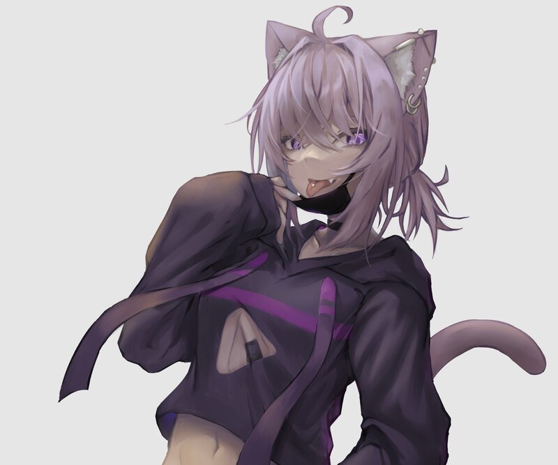 Anime Character with Cat Ears — Purple, Playful