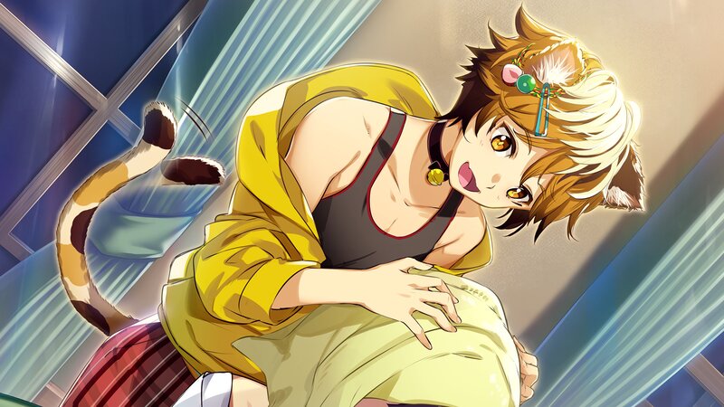 Anime Character with Cat Ears — Yellow, Playful