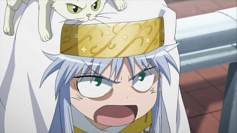 anime character with cat on head