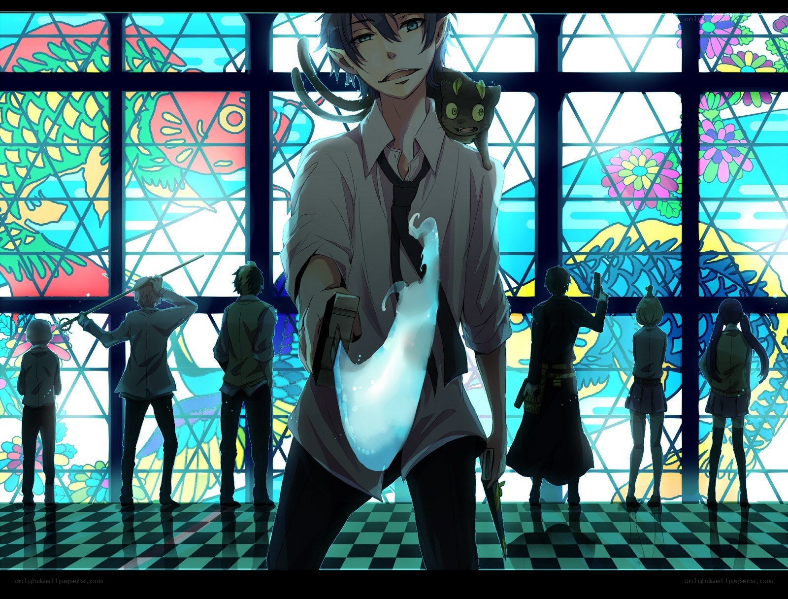 Anime character with cat on shoulder