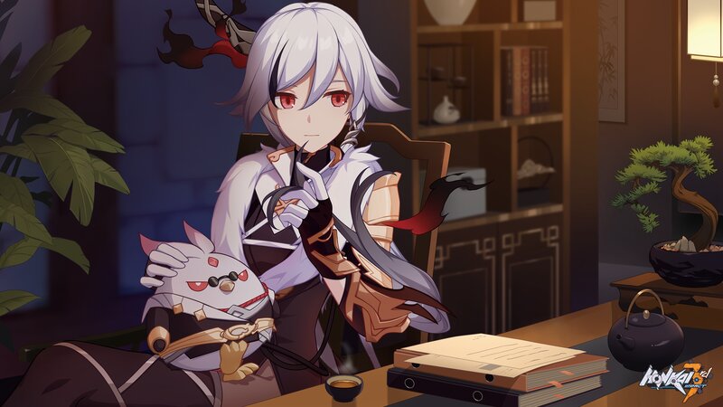Anime Character with Cat — White
