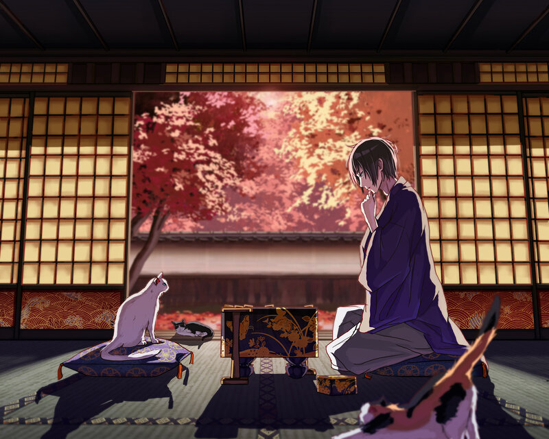 Anime Character with Cats — Purple
