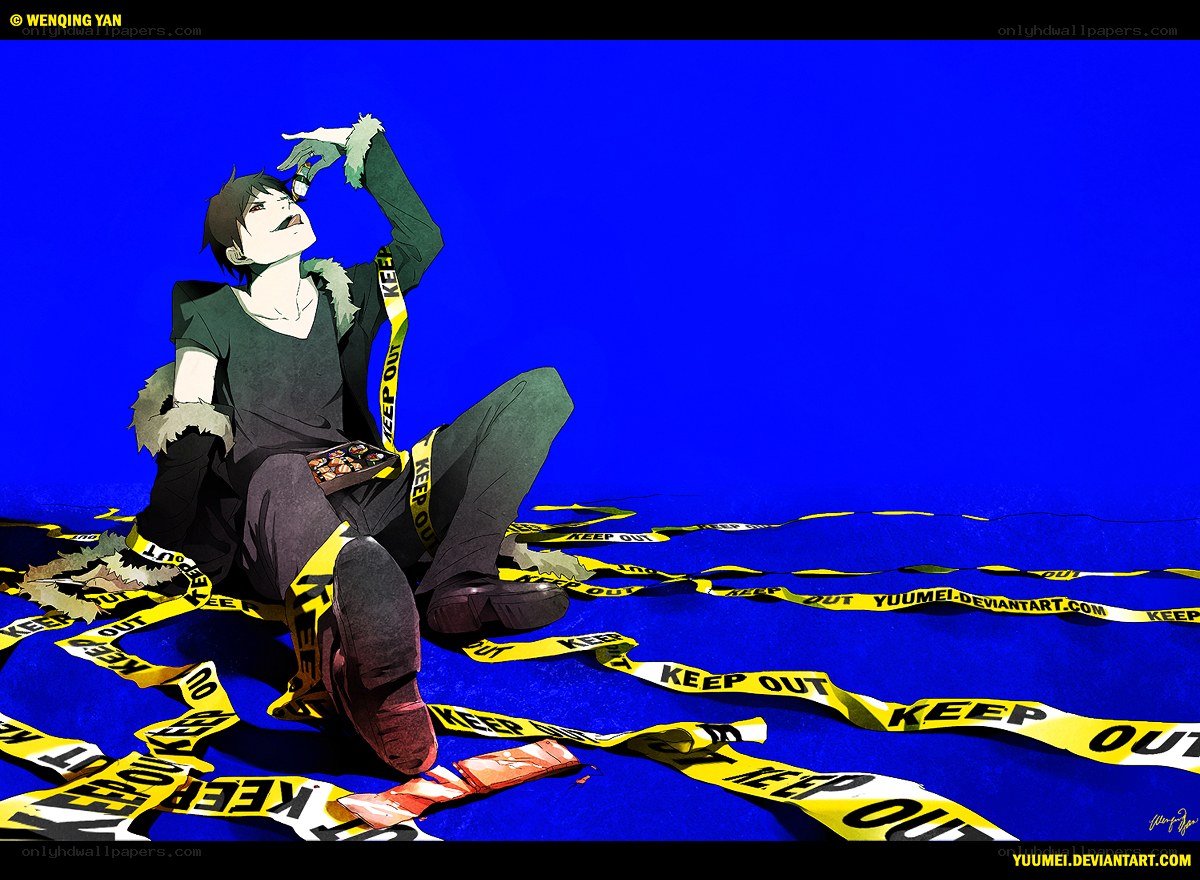 Anime character with caution tape
