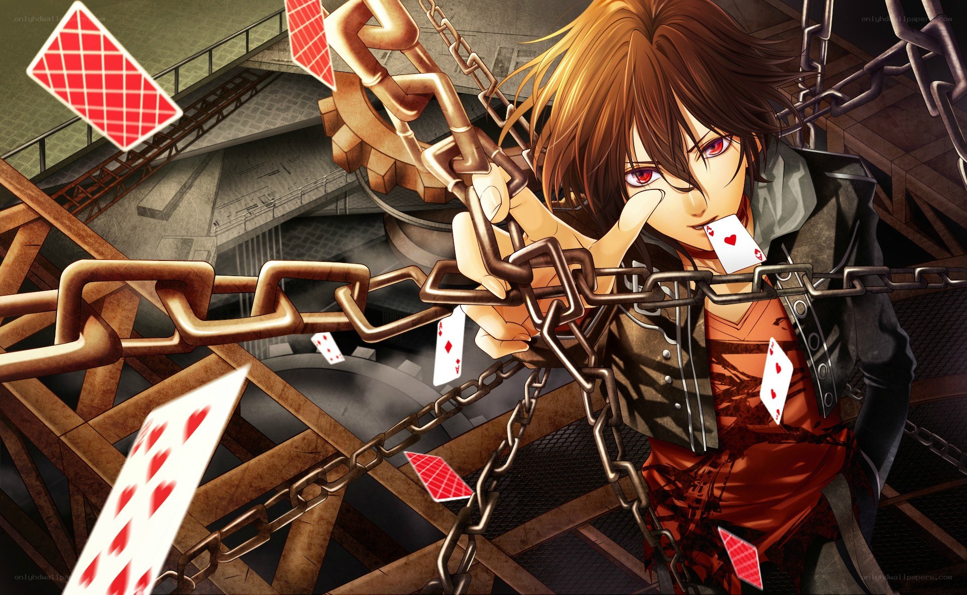 Anime character with chains and cards