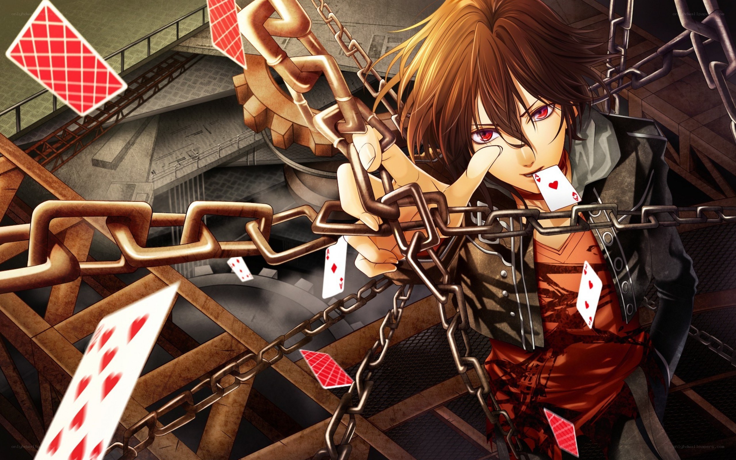 Anime character with chains and cards