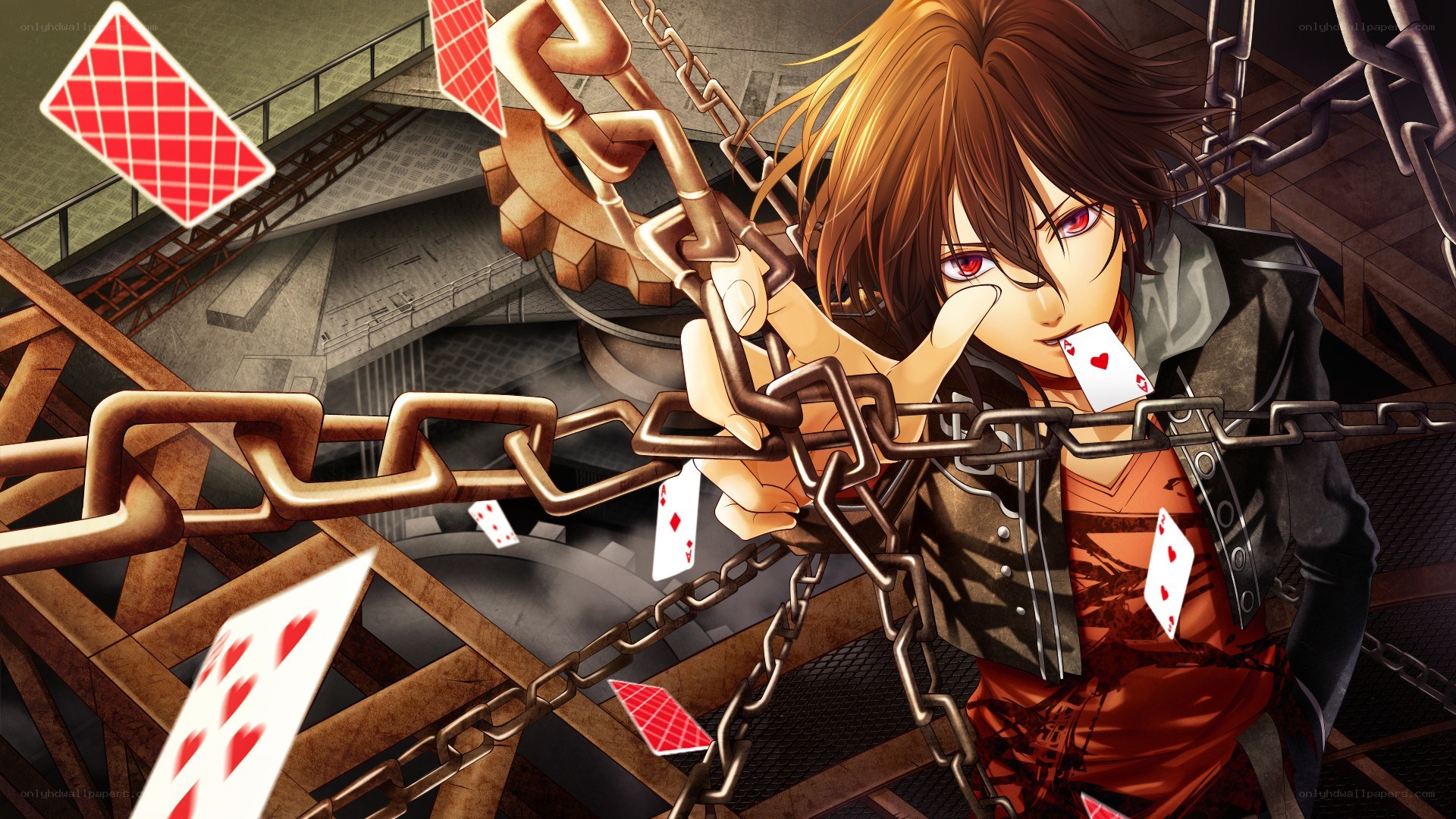 Anime character with chains and cards