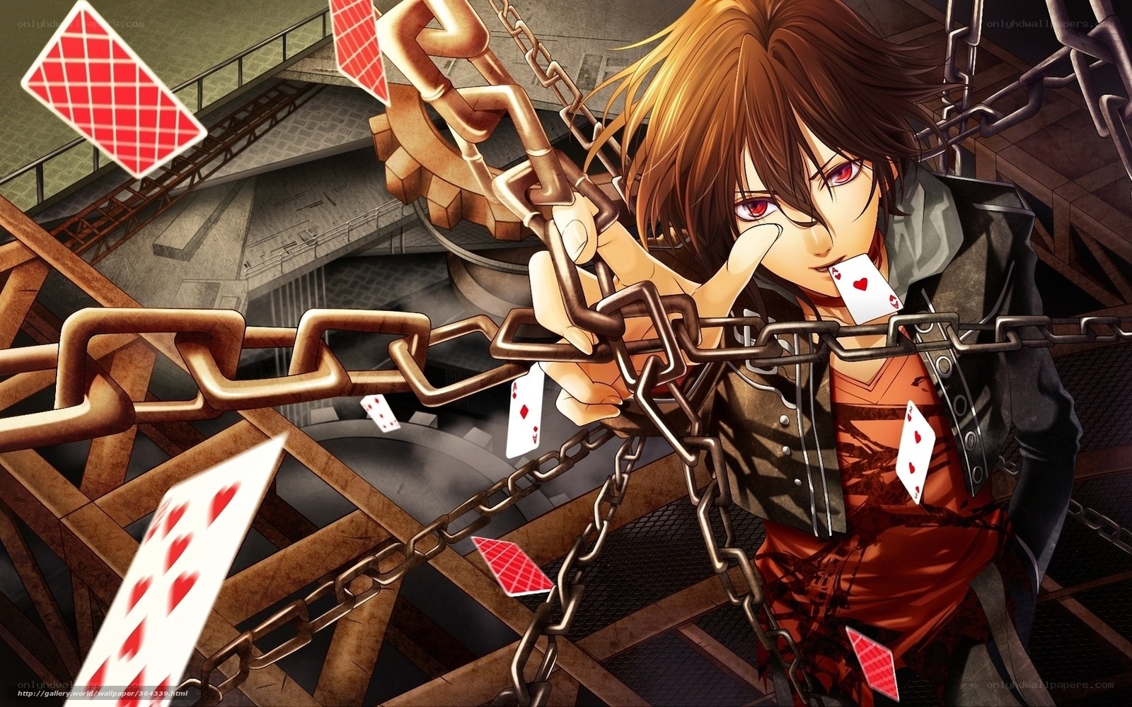 Anime character with chains and cards