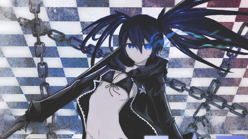 Anime Character with Chains — Black, Dramatic, Digital Art, Blue Eyes