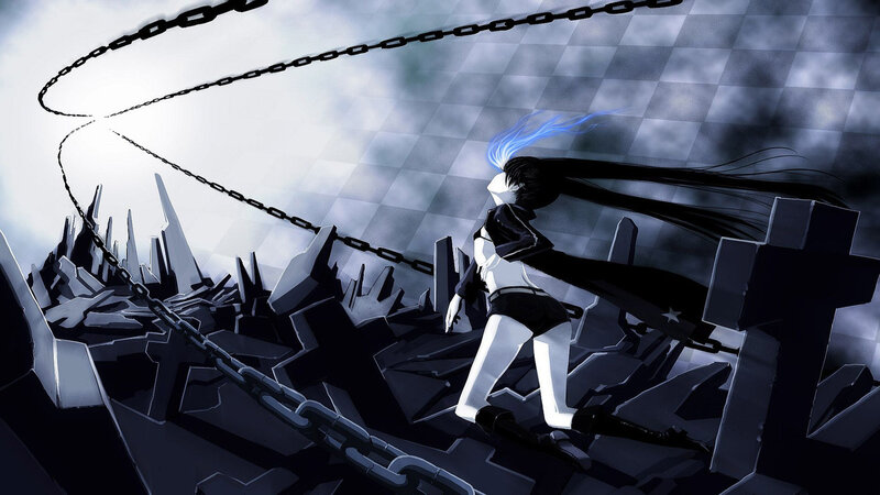 Anime Character with Chains — Black, Dramatic, Digital Art, Cracked Ground