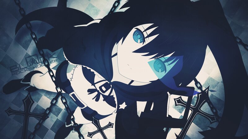 Anime Character with Chains — Black, Dramatic, Digital Art, Crosses