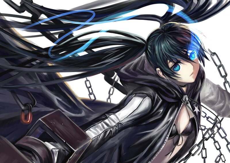 Anime Character with Chains — Black, Dramatic, Digital Art, Long Hair