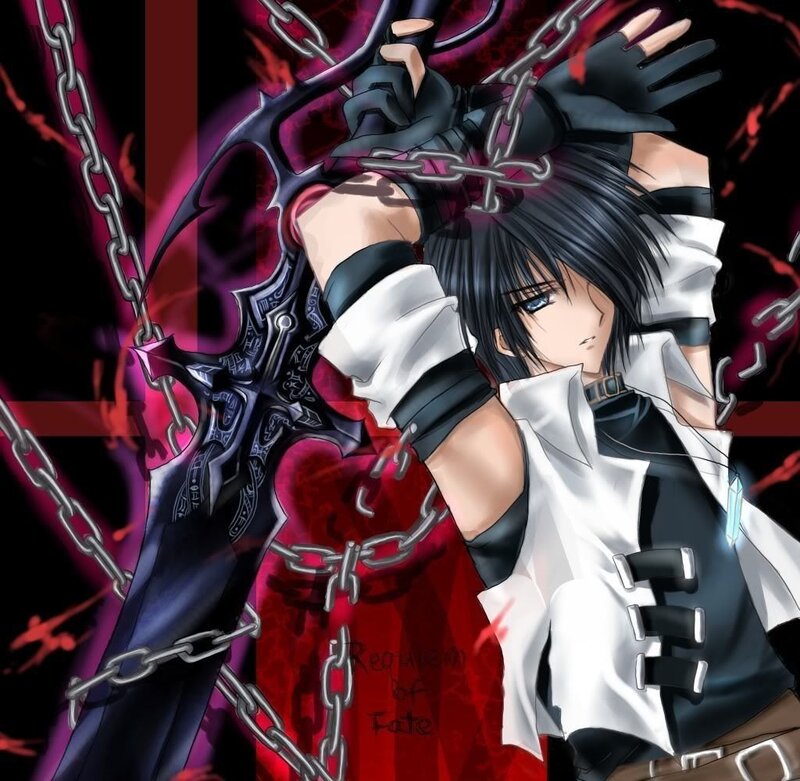 Anime Character with Chains — Black, Dramatic, Digital Art, Sword