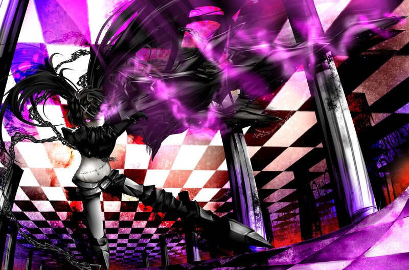 Anime Character with Chains — Black, Dramatic, Intense, Digital Art, Purple Energy