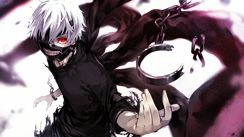 Anime Character with Chains — Black, Dramatic, Manga, Mask, Red Eye