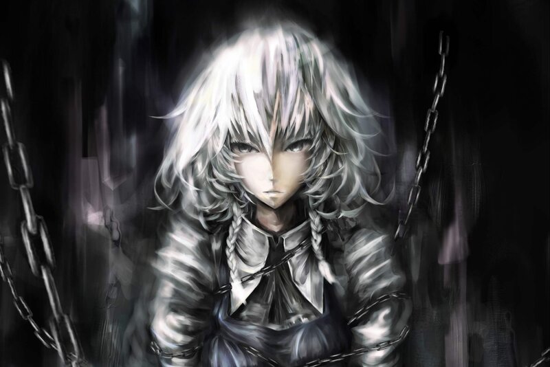 Anime Character with Chains — Black, Dramatic, Manga, White Hair