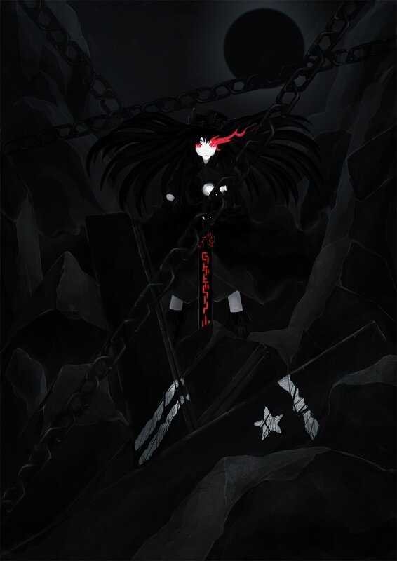 Anime Character with Chains — Black, Dramatic, Night, Digital Art, Dark Cave