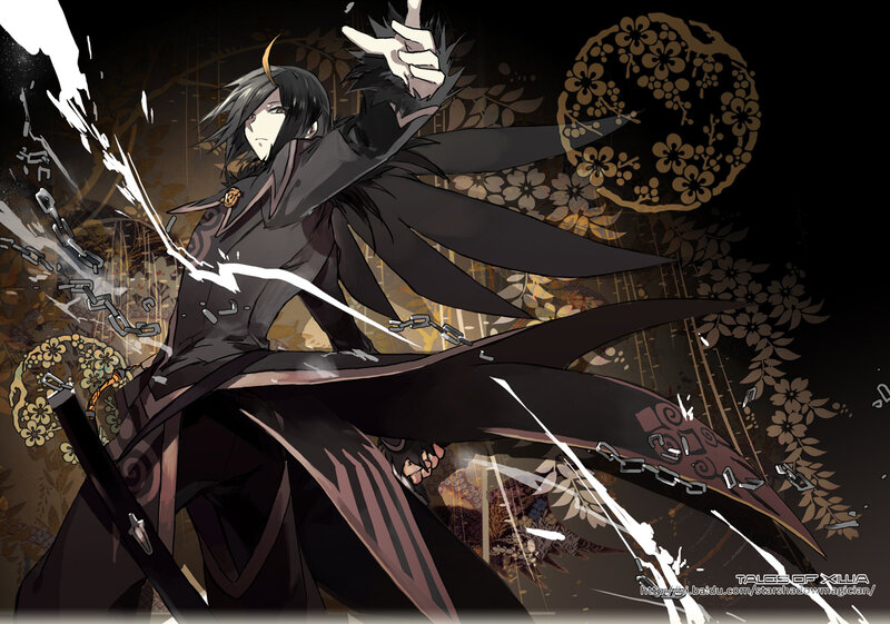 Anime Character with Chains — Black, Dramatic, Night, Manga
