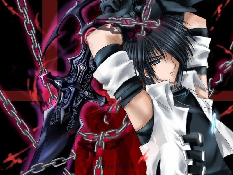 Anime Character with Chains — Black, Dramatic, Sword