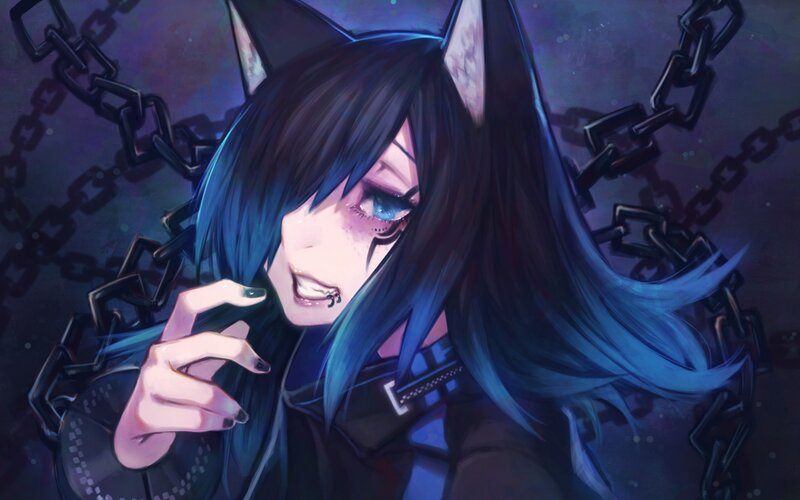 Anime Character with Chains — Blue, Dark